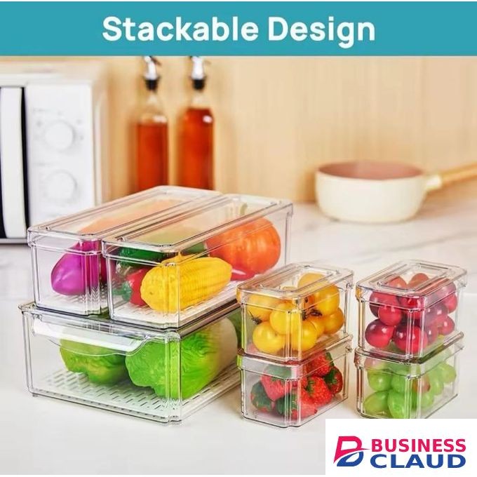 7 Pcs BPA Free Stackable Acrylic Fridge Organizer Bins with Lids