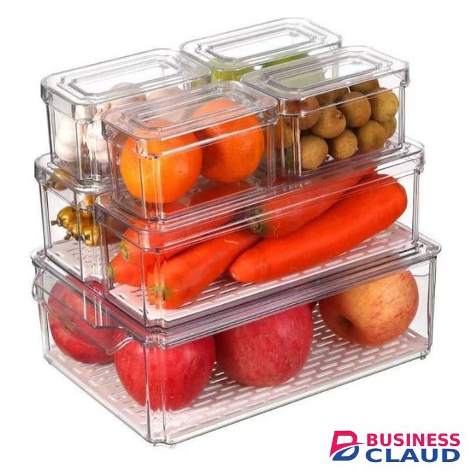 7 Pcs BPA Free Stackable Acrylic Fridge Organizer Bins with Lids