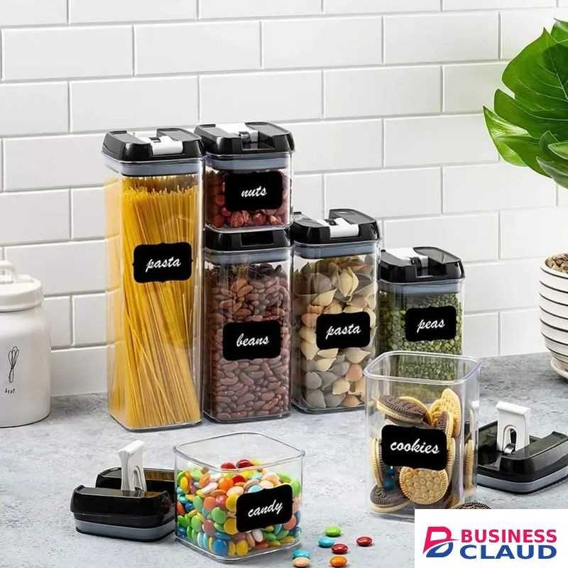 7pcs Transparent Acrylic Cereal Food/Pantry Storage Containers -Capacity: 2pcs*500ml, 2pcs*800ml, 2pcs*1200ml, 1pc*1900ml