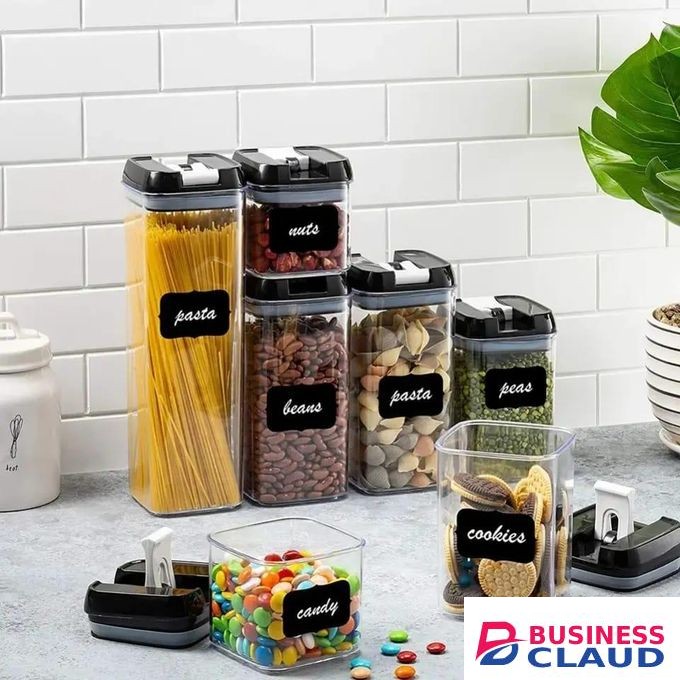 7pcs Transparent Acrylic Cereal Food/Pantry Storage Containers -Capacity: 2pcs*500ml, 2pcs*800ml, 2pcs*1200ml, 1pc*1900ml