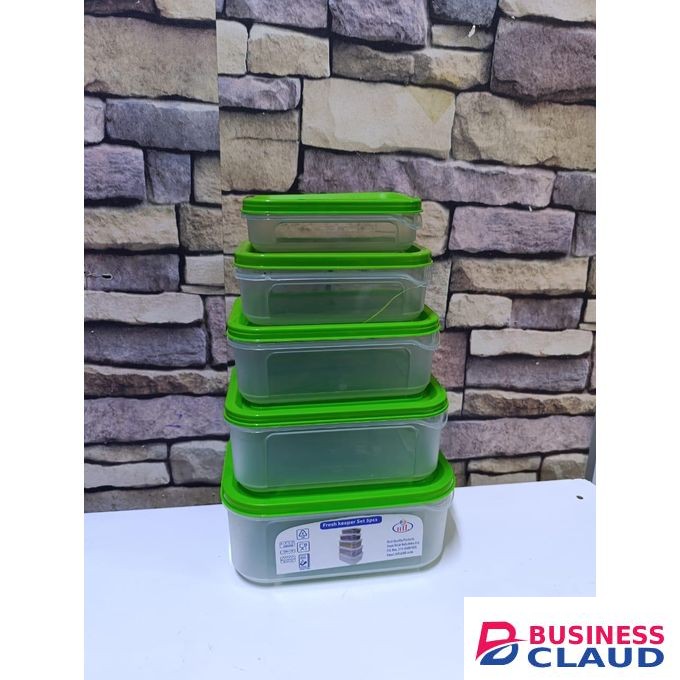 Set Of 5 Stackable Plastic Food Storage Containers With Lids