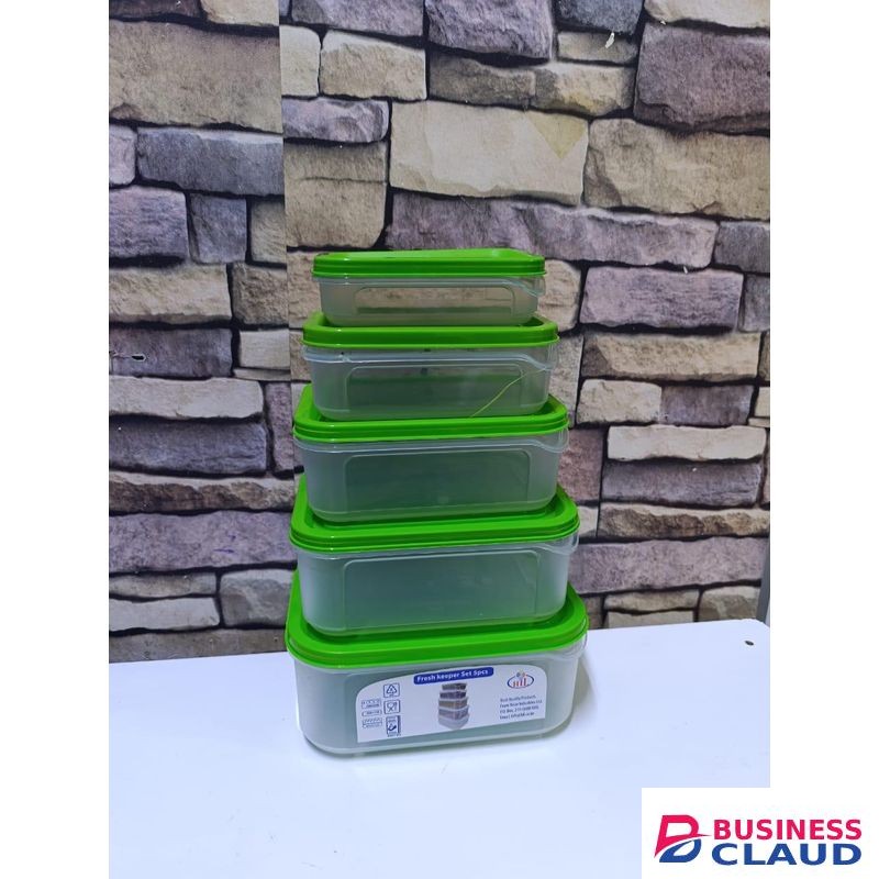 Set Of 5 Stackable Plastic Food Storage Containers With Lids