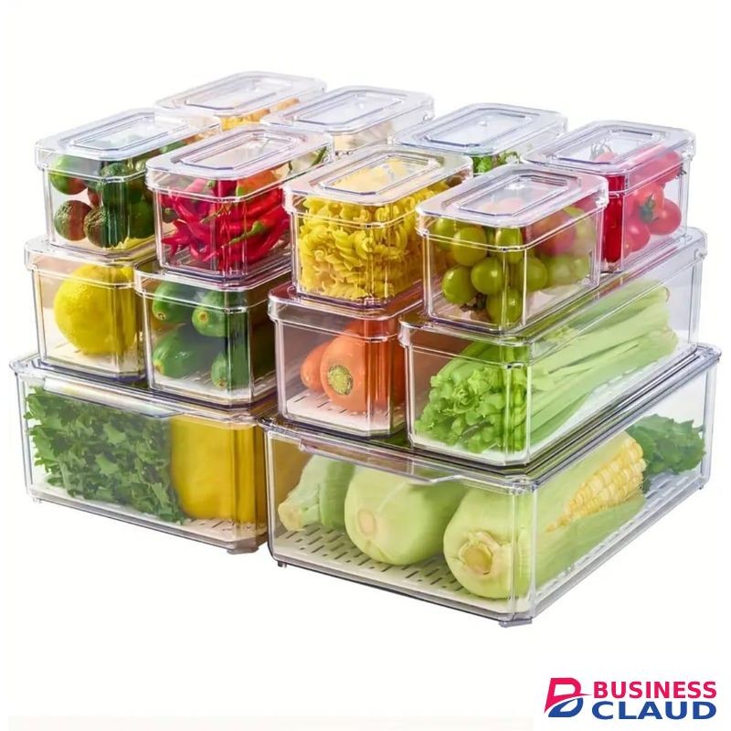 14pcs Stackable Fridge Storage Organizers, Acrylic Transparent, Space-Saving, Durable, Multipurpose Kitchen Containers