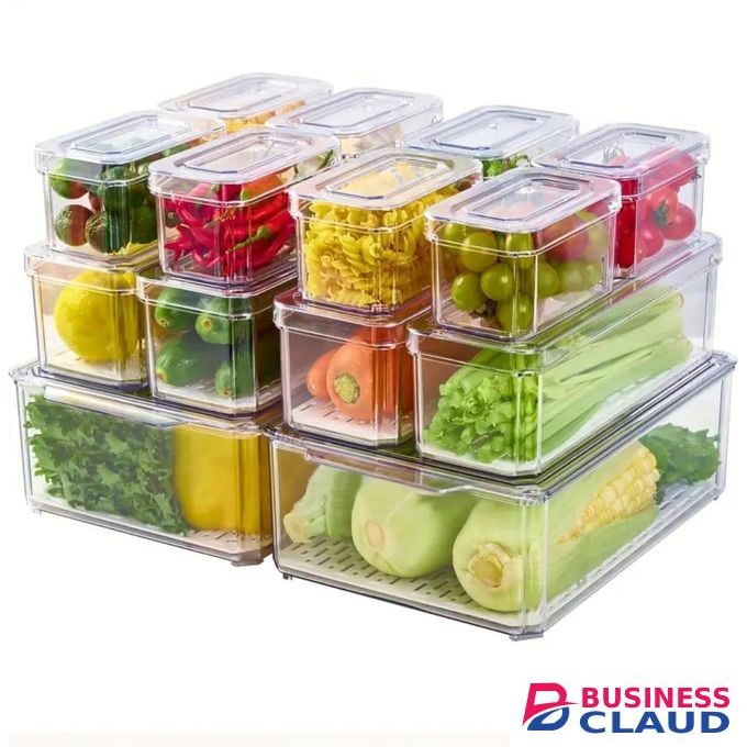 14pcs Stackable Fridge Storage Organizers, Acrylic Transparent, Space-Saving, Durable, Multipurpose Kitchen Containers