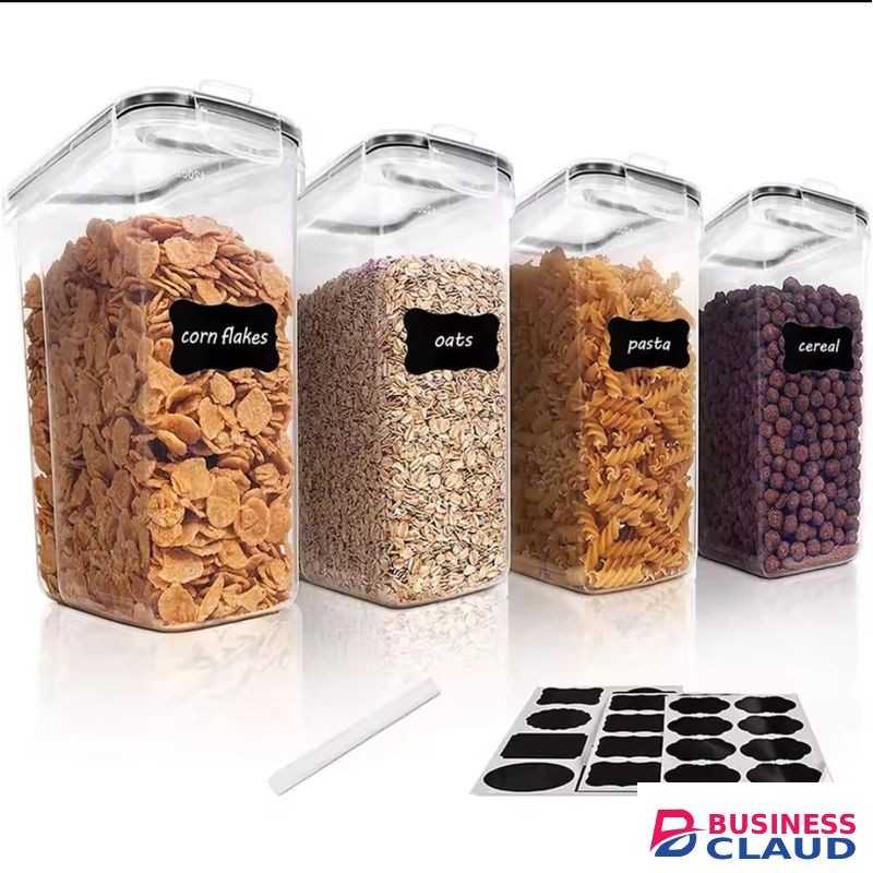 4pcs Airtight Food Storage Containers 2.5L Each with Labels and Pen, Perfect for Kitchen Organization and Freshness