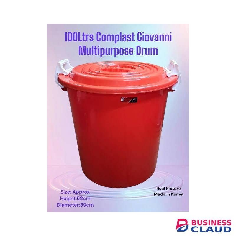 100L Multipurpose Plastic Drum with Lid for Cleaning, Storage & Waste Disposal