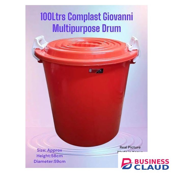 100L Multipurpose Plastic Drum with Lid for Cleaning, Storage & Waste Disposal
