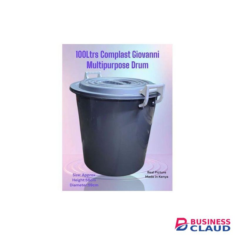 Complast 1pc Giovanni Multipurpose Drum 100Ltrs ideal for storing water, grains, animal feed, Waste management dust bin, Its large 100-litre capacity makes it suitable for both domestic and commercial use while the sturdy design ensures long-lasting perfo