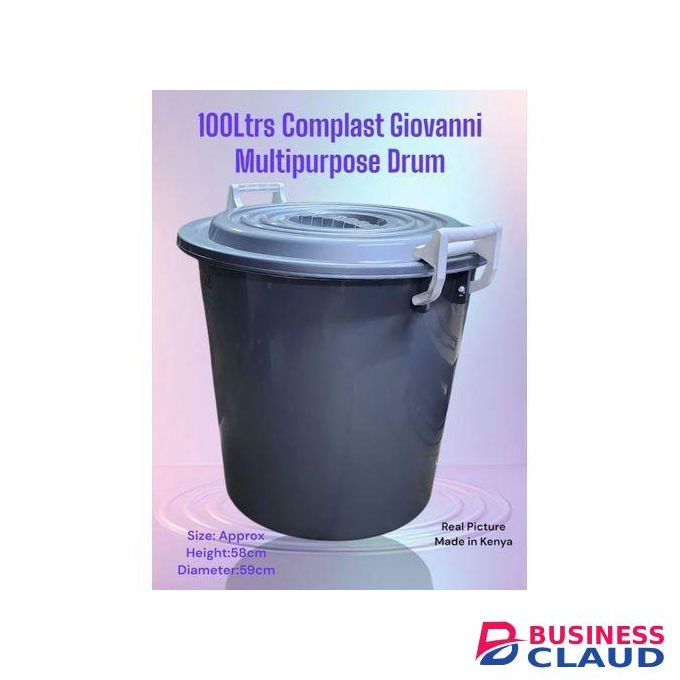 Complast 1pc Giovanni Multipurpose Drum 100Ltrs ideal for storing water, grains, animal feed, Waste management dust bin, Its large 100-litre capacity makes it suitable for both domestic and commercial use while the sturdy design ensures long-lasting perfo
