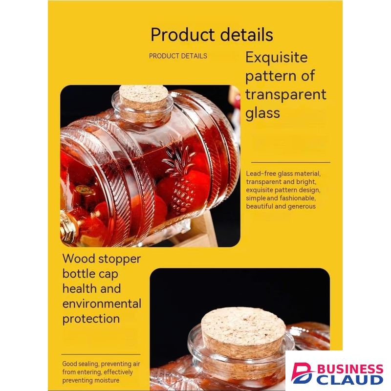 5L horizontal glass drum barrel juice / drink dispenser