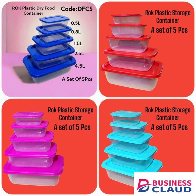 Multipurpose Portable Reusable Rectangular Food Containers - Set of 5