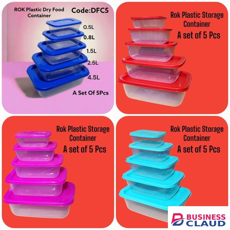 Multipurpose Portable Reusable Rectangular Food Containers - Set of 5