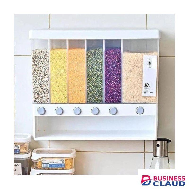 10kgs -6 compartment cereals rice dispenser, Clear