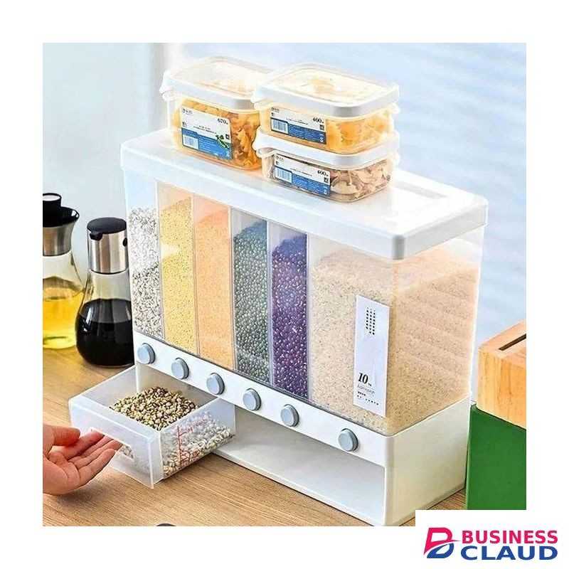 10kgs -6 compartment cereals rice dispenser, Clear