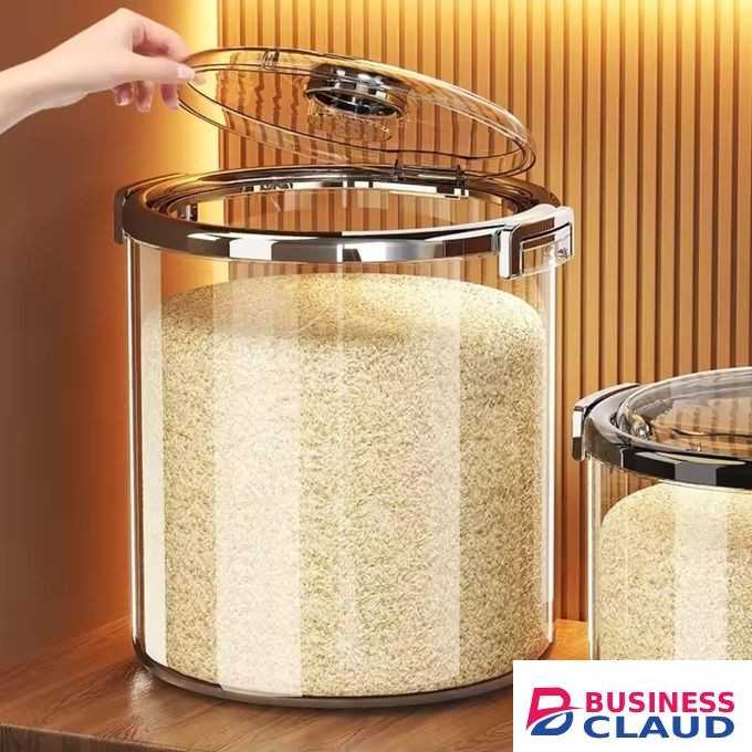 Acrylic Airtight Transparent Rice Bucket with Flip-Top Lid