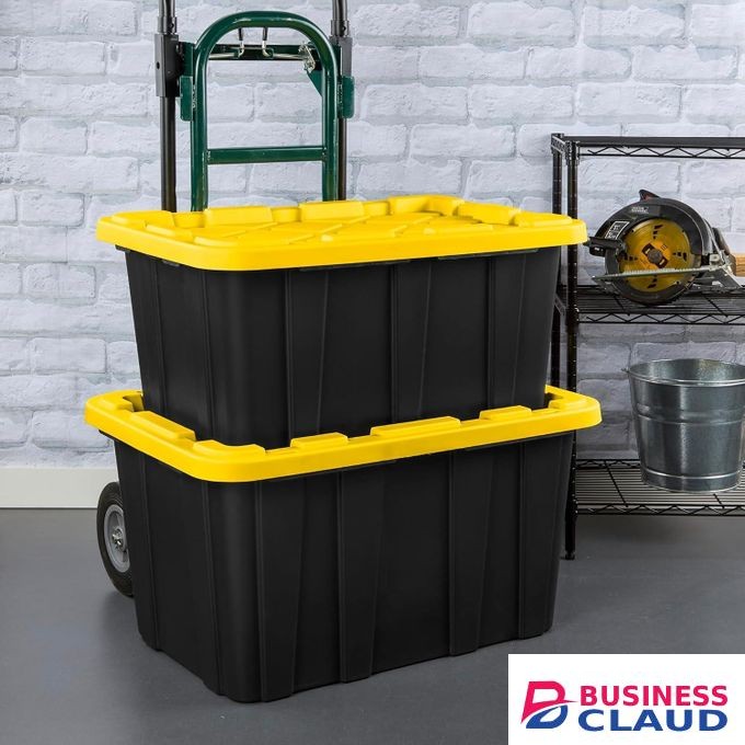 USA Sterilite 2-Pack Industrial Tote, Plastic Storage Container Bins with Lids, 27 Gallon - Heavy-Duty Organizing Containers for Closet, Bathroom, and Office