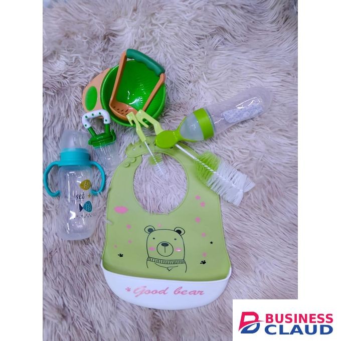 6 Pack Baby Weaning : Silicone Bib, Masher,fruit Pacifier,feeding Bottle,bottle Brush , Silicone Squeeze Feeder