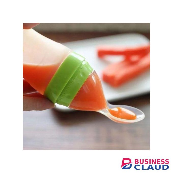 Baby Silicone Squeeze Feeding Bottle Spoon FoodCereal Feeder