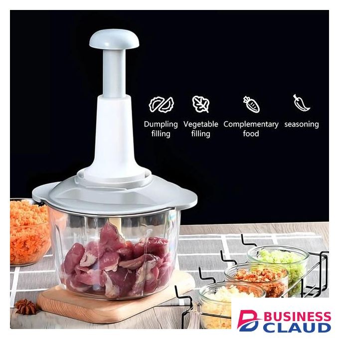 1.5L Manual Food Chopper & Mincer - Handheld Speedy Vegetable Chopper with 3 Stainless Steel Blades