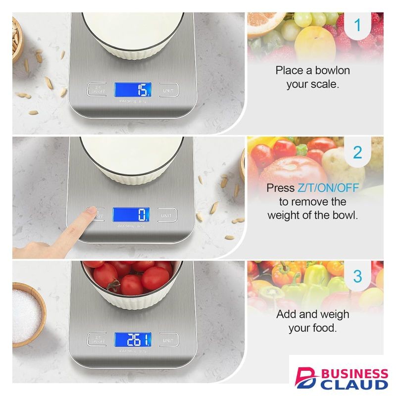 TodyJeyHo Food Kitchen Scale, Digital Grams and Ounces for Weight Loss, Baking, Cooking, Keto and Meal Prep, LCD Display, 304 Stainless Steel
