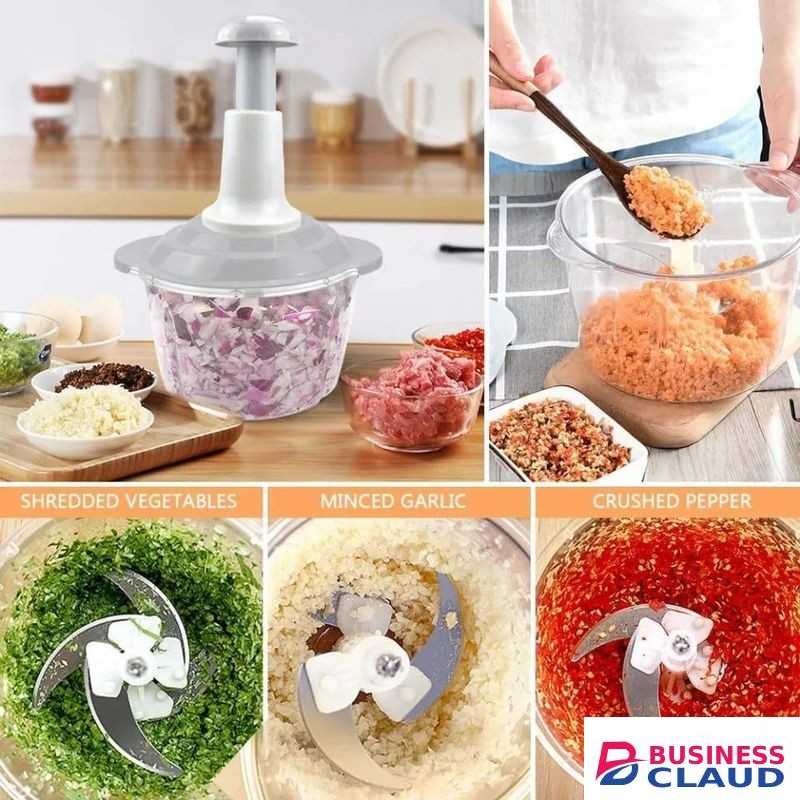 Manual Food Processor & Chopper 1.5L – 4-Blade Vegetable Fruit Slicer With Egg Beater, Grater, Potato Slicer And Safety Lock