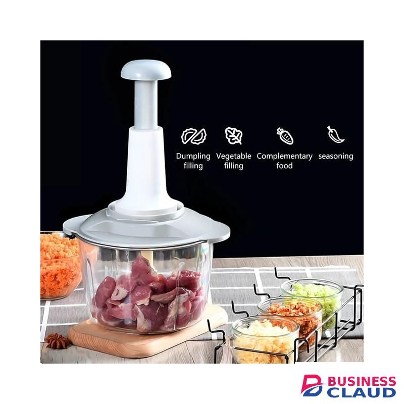 1.5L Manual Food Chopper, Speedy Chopper With 3 Curved Stainless Steel Blades