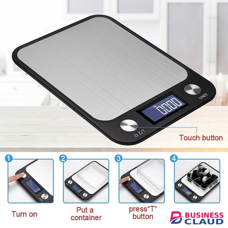 Digital Kitchen Scale – Stainless Steel Surface, Precision Measurement