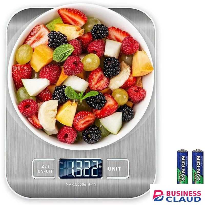 Food Scale for Baking, Cooking and Dieting 5 kg Capacity Scale for Food Premium Stainless Steel Digital Scale Tare Function High-Precision Sensor Backlit LCD Screen