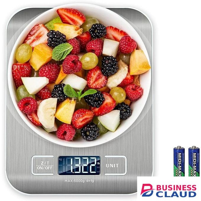 Food Scale for Baking, Cooking and Dieting 5 kg Capacity Scale for Food Premium Stainless Steel Digital Scale Tare Function High-Precision Sensor Backlit LCD Screen