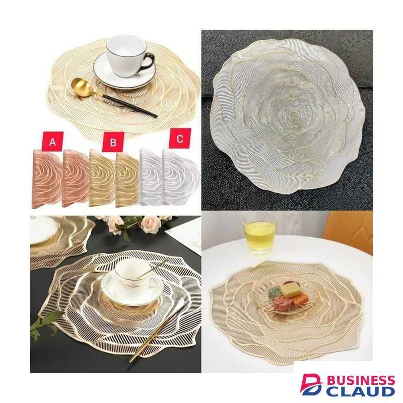 Set of Floral Non-Woven Decorative Table Mats for Dining Room, Heat Resistant Rose Patterned Placemats for Kitchen and Events
