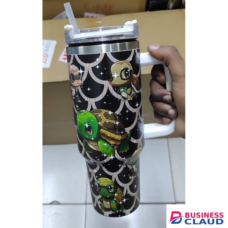 1.2L Insulated Stainless Steel Travel Mug - Large Capacity Double Wall Vacuum Flask with Handle and Straw - Powder Coated Hot and Cold Drink Tumbler (1200ml)
