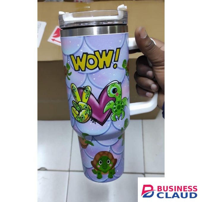 1.2L Insulated Stainless Steel Travel Mug - Large Capacity Double Wall Vacuum Flask with Handle and Straw - Powder Coated Hot and Cold Drink Tumbler (1200ml)