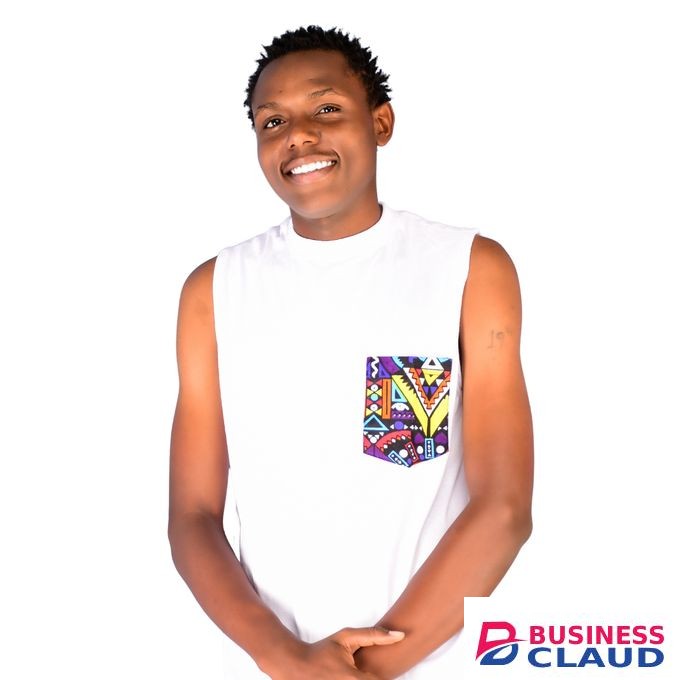 Men’s Royalty T-shirt – White Cotton With Ankara Breast Pocket