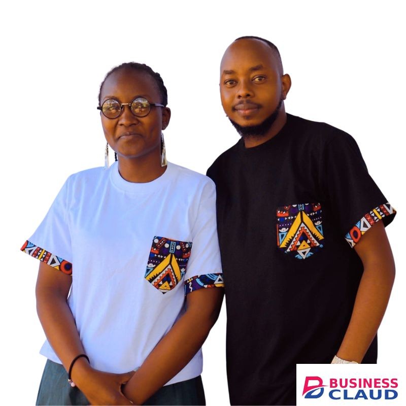 Couple Ankara T-shirts With Breast Pockets - White And Black