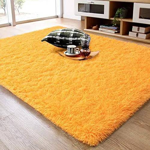 5 by 8 Modern Design Yellow Fluffy Carpet