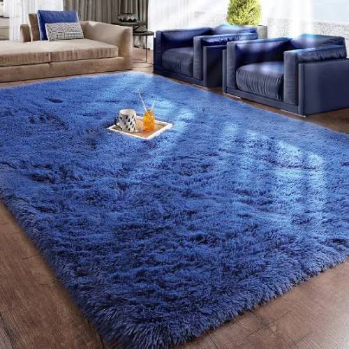 5x8 Dark Blue Fluffy Soft Modern Carpet
