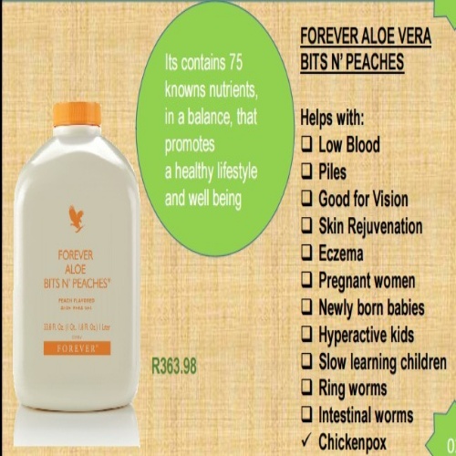 Aloe bits and peaches, forever living, supplements, herbal medicine