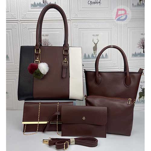 Classic Women Handbag 5 in 1 -  Dark Brown
