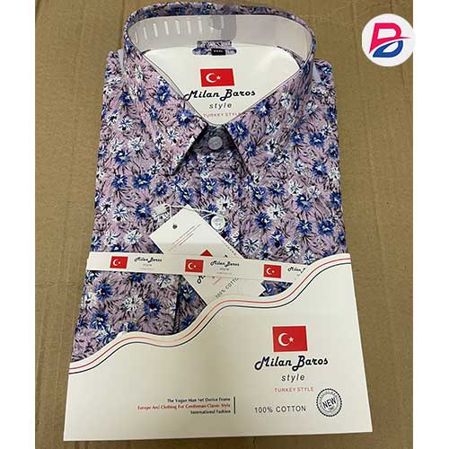 Cotton Men's Shirt - Purple Floral Prints