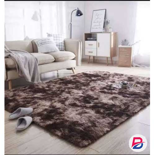 5 by 8 Dark brown patched fluffy carpet