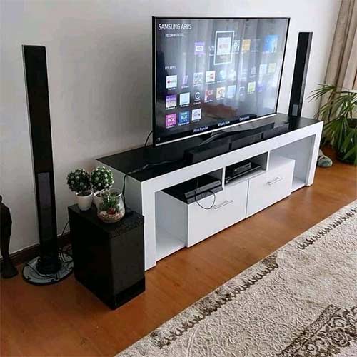 White and black tv stand