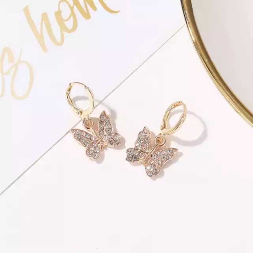 Shinny butterfly pendant hoop earrings, women jewelry