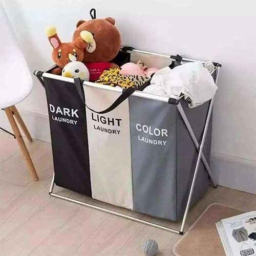 3Compartment foldable Laundry Basket