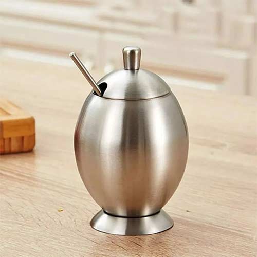 Egg shaped stainless steel sugar dish