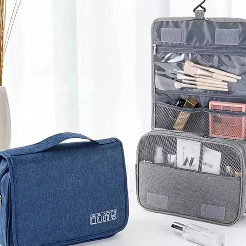 Portable cosmetic makeup toiletry bags with hooks