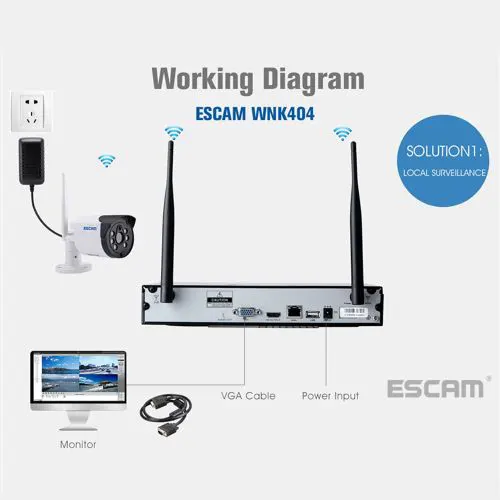 Escam Wnk404 4CH 720P Outdoor Ir 50m Video Wireless Surveillance