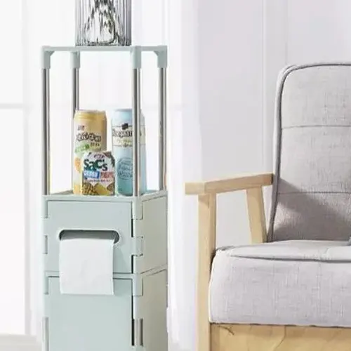 Floor standing plastic shelf or cabinet with metallic stands