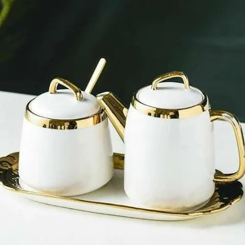 White Ceramic kettle with sugar dish