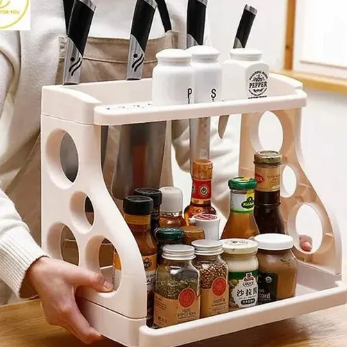 2 layer spice rack with knife slots