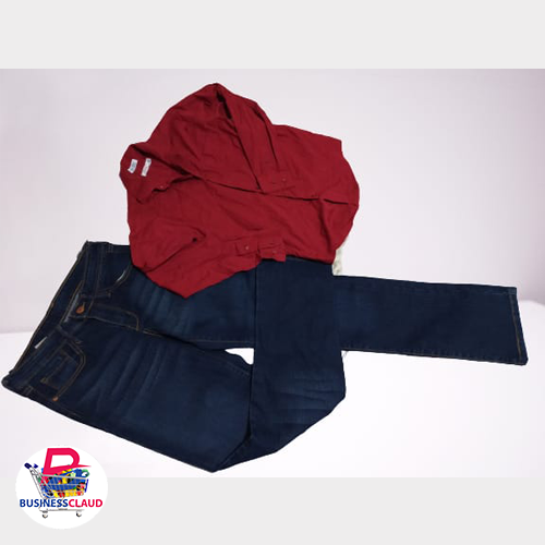 Kids Clothing: Jeans, Red Shirt, and Trousers for Boys and Girls